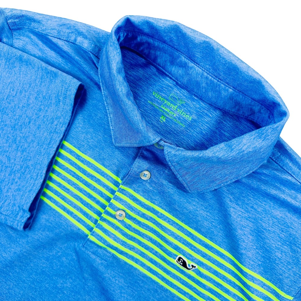 Vineyard Vines Sankaty Performance Polo Golf Shirt Boys YXL Blue Green Stripe